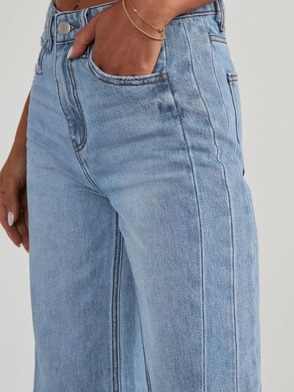 Raw Hem Wide Leg Jeans with Pockets - Aura Apparel