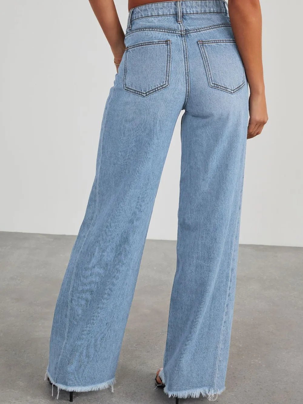 Raw Hem Wide Leg Jeans with Pockets - Aura Apparel