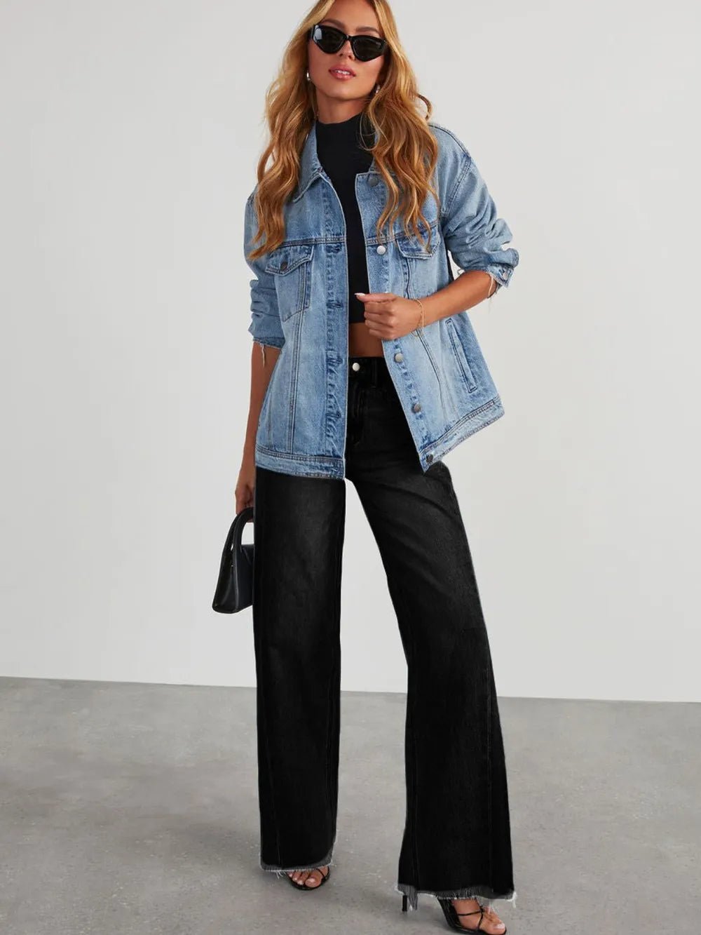 Raw Hem Wide Leg Jeans with Pockets - Aura Apparel