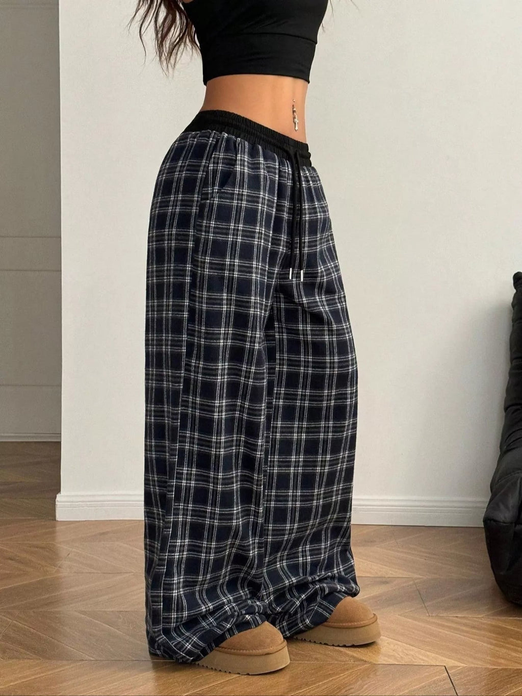 Relaxed Fit Plaid Pants - Aura Apparel