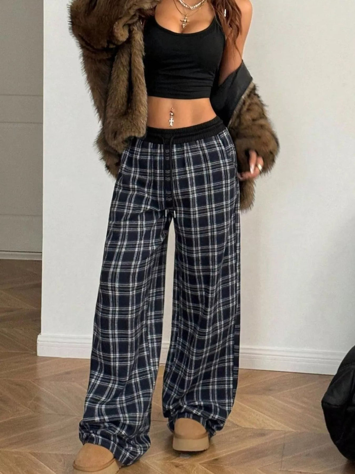 Relaxed Fit Plaid Pants - Aura Apparel