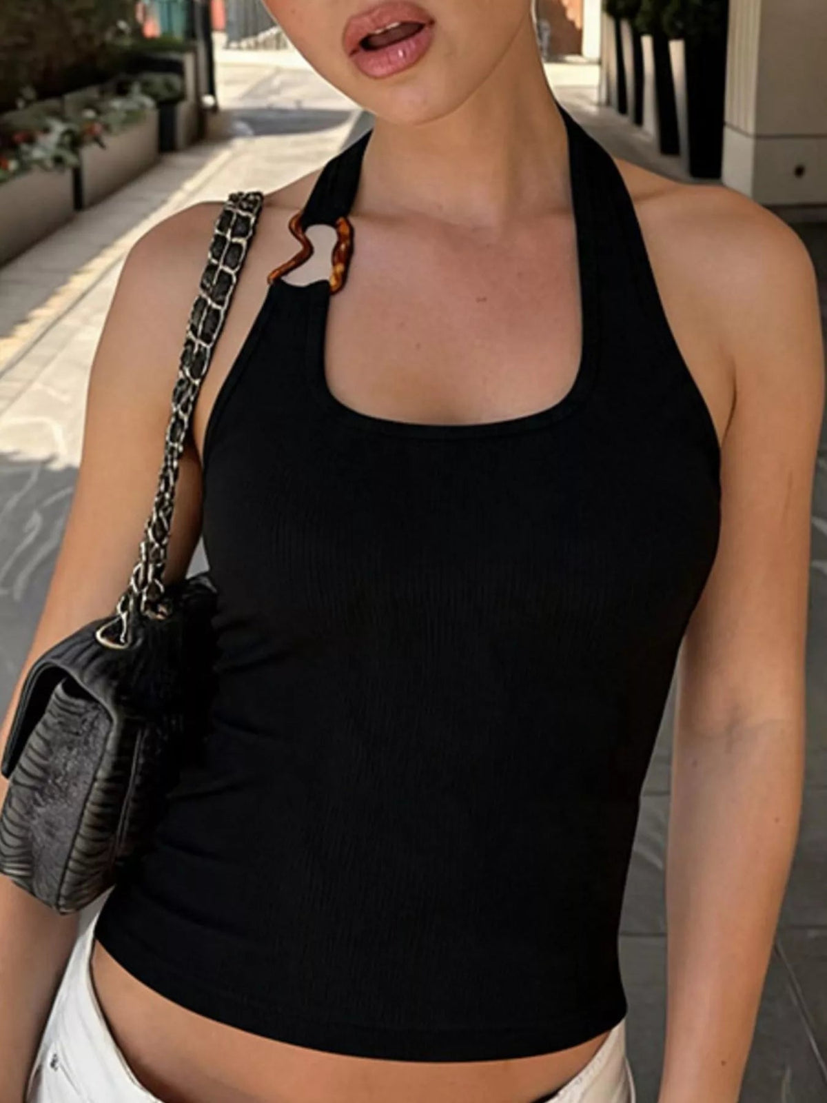 Ribbed Halter Neck Tank - Aura Apparel