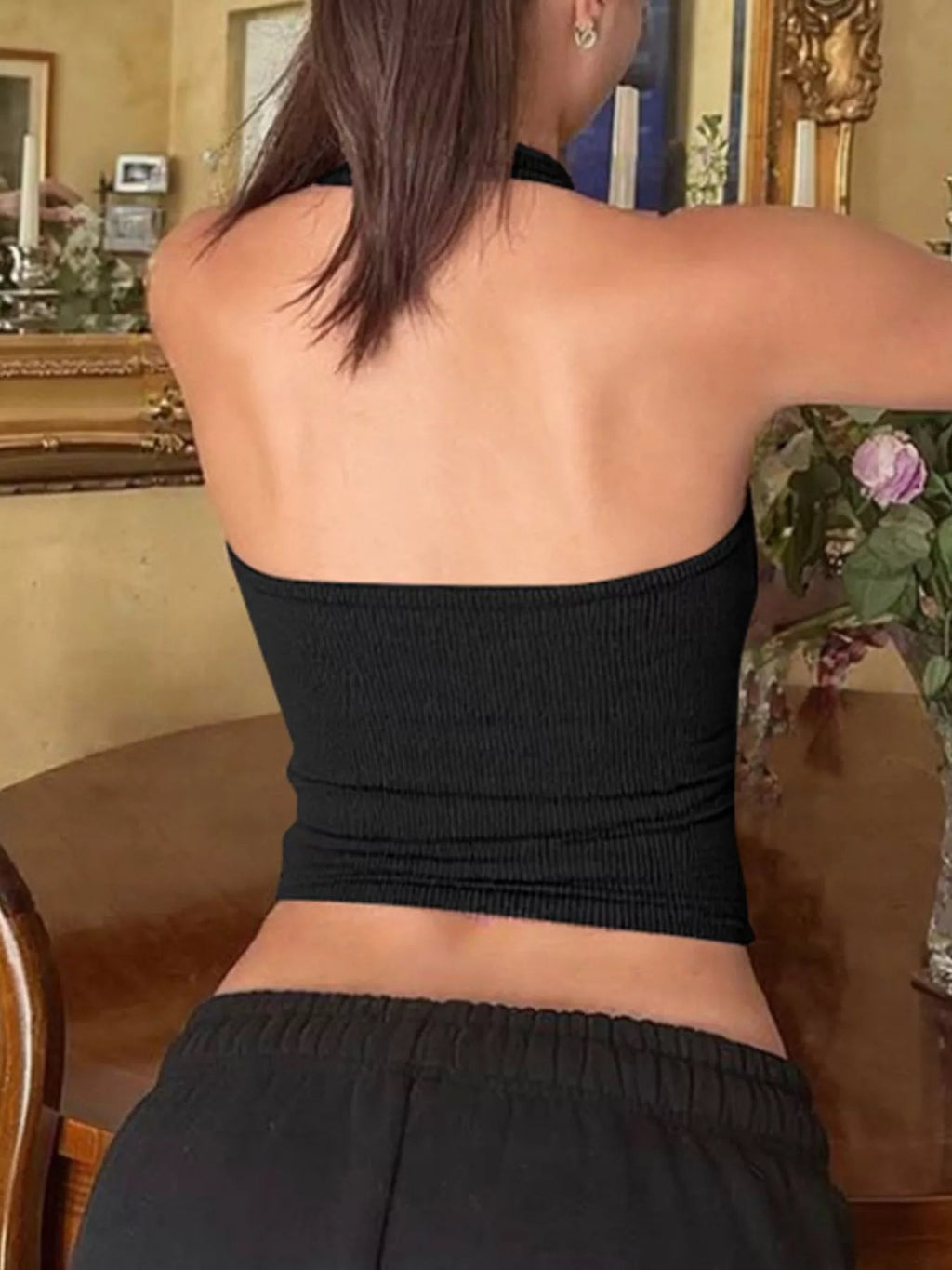 Ribbed Halter Neck Tank - Aura Apparel
