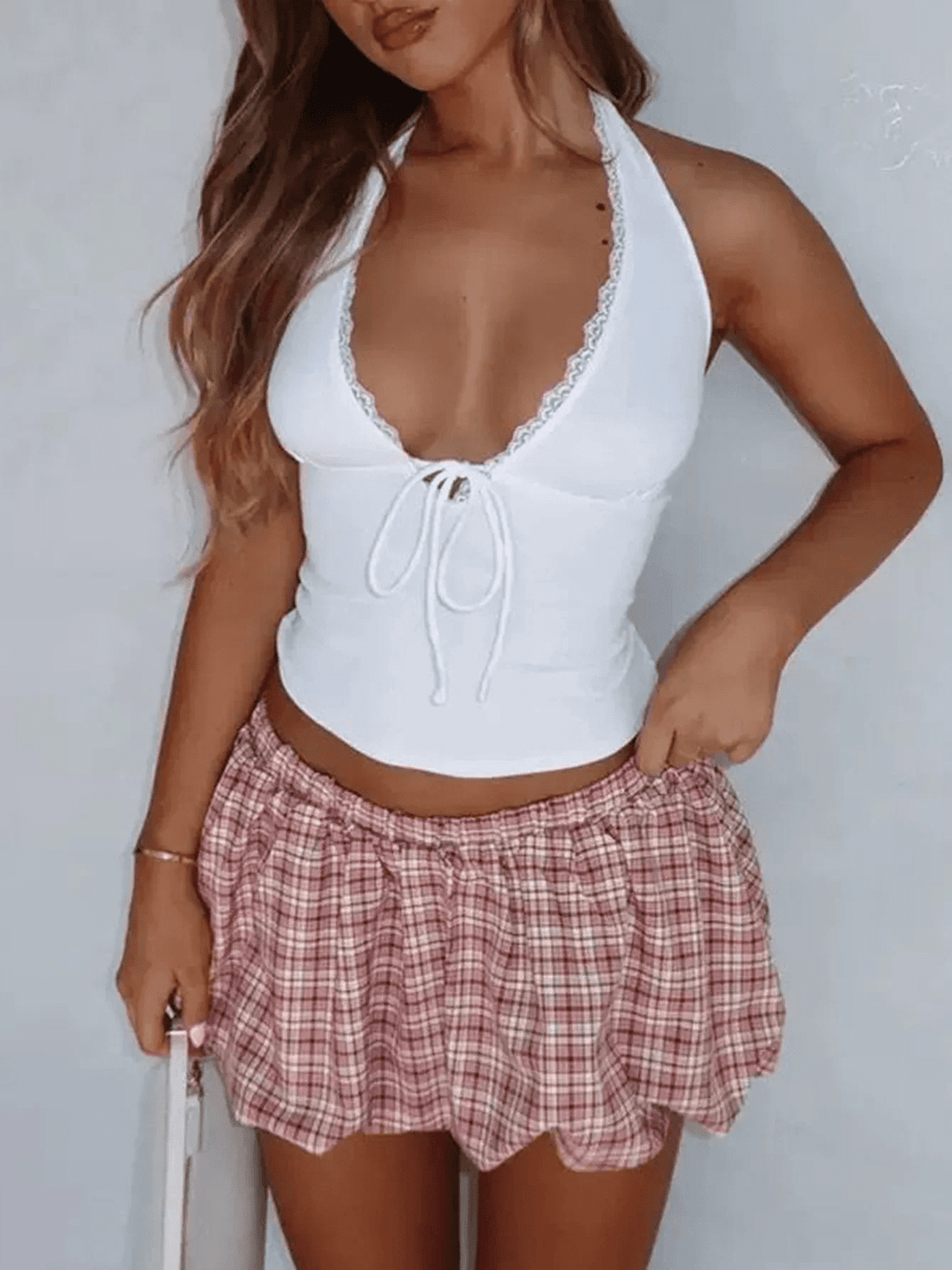 Riley Ribbed Lace Halter Top in Yellow, White, Black - Aura Apparel