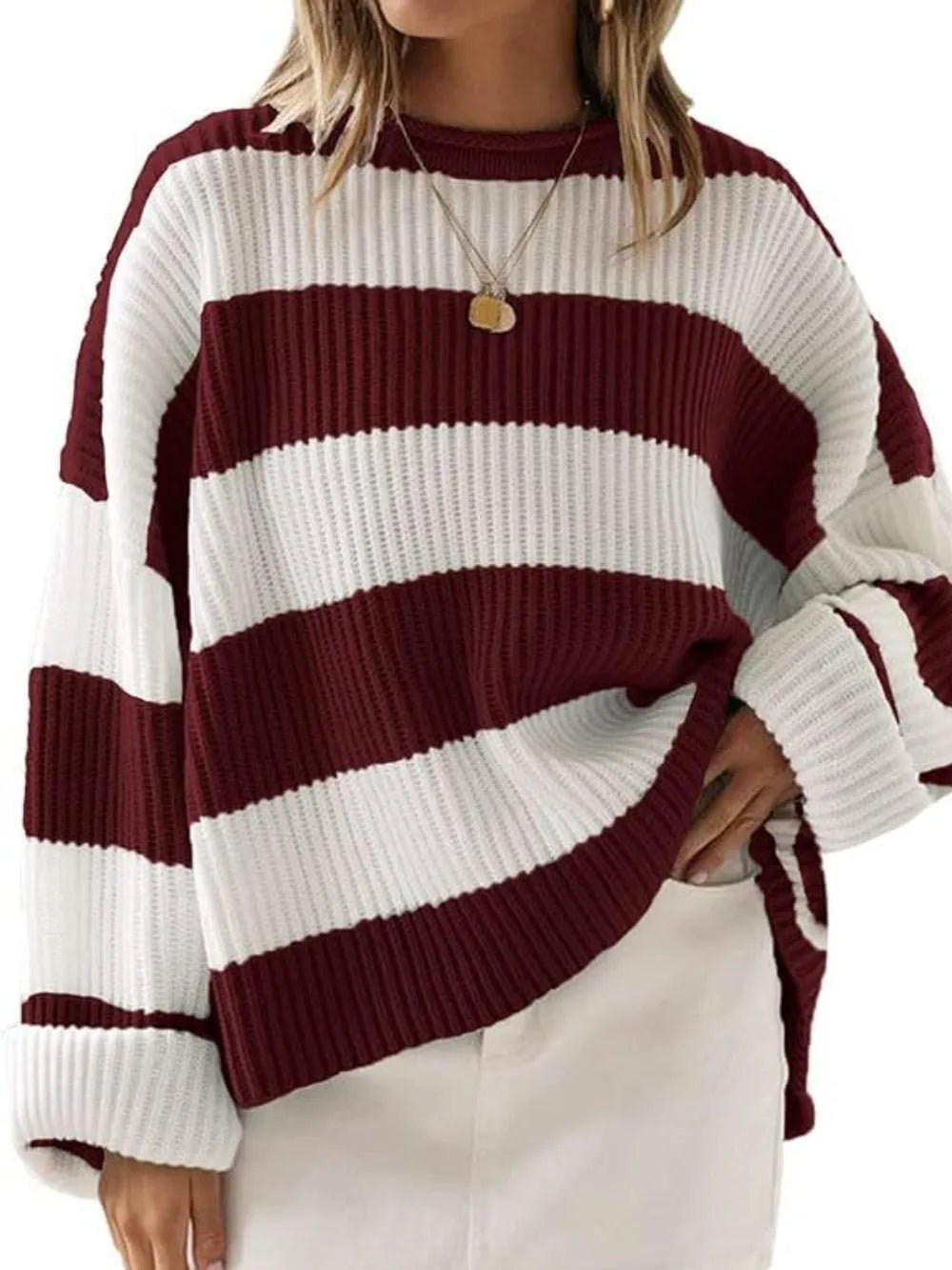 Round Neck Long Sleeve Sweater - Aura Apparel