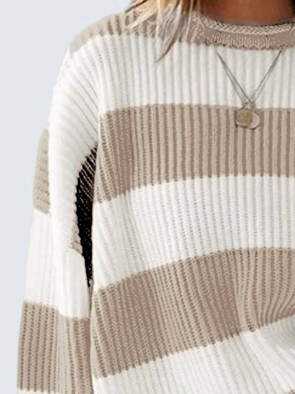Round Neck Long Sleeve Sweater - Aura Apparel