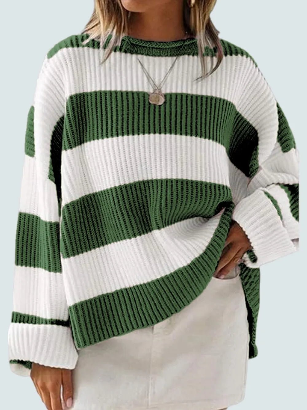 Round Neck Long Sleeve Sweater - Aura Apparel