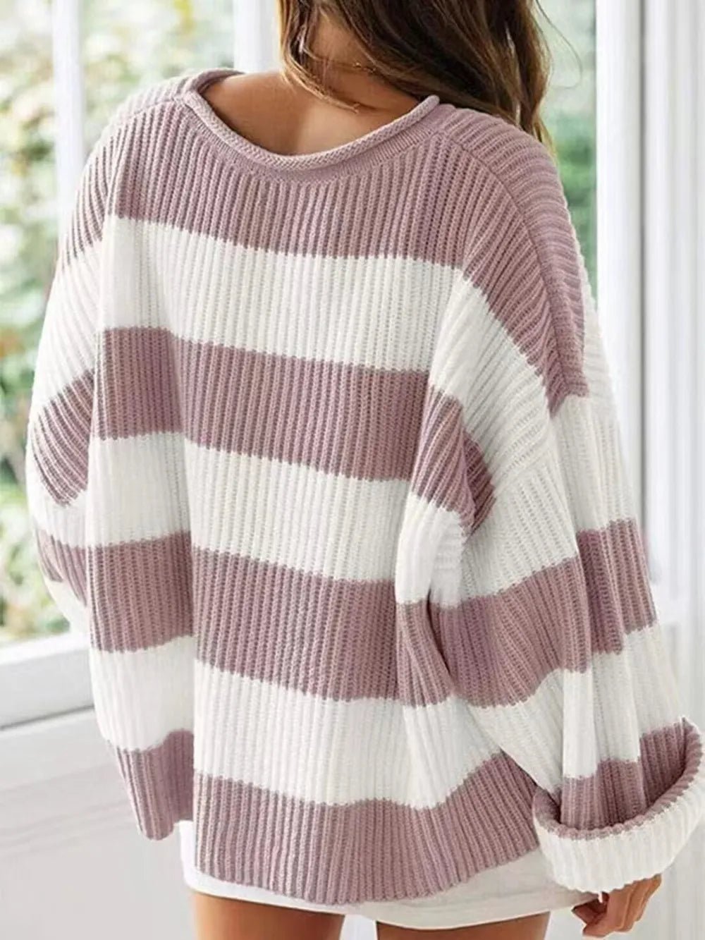 Round Neck Long Sleeve Sweater - Aura Apparel