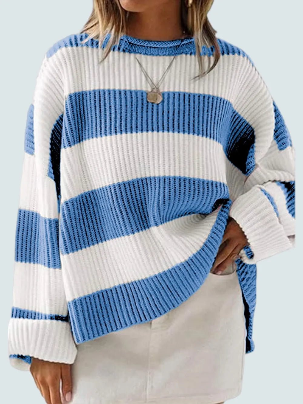Round Neck Long Sleeve Sweater - Aura Apparel