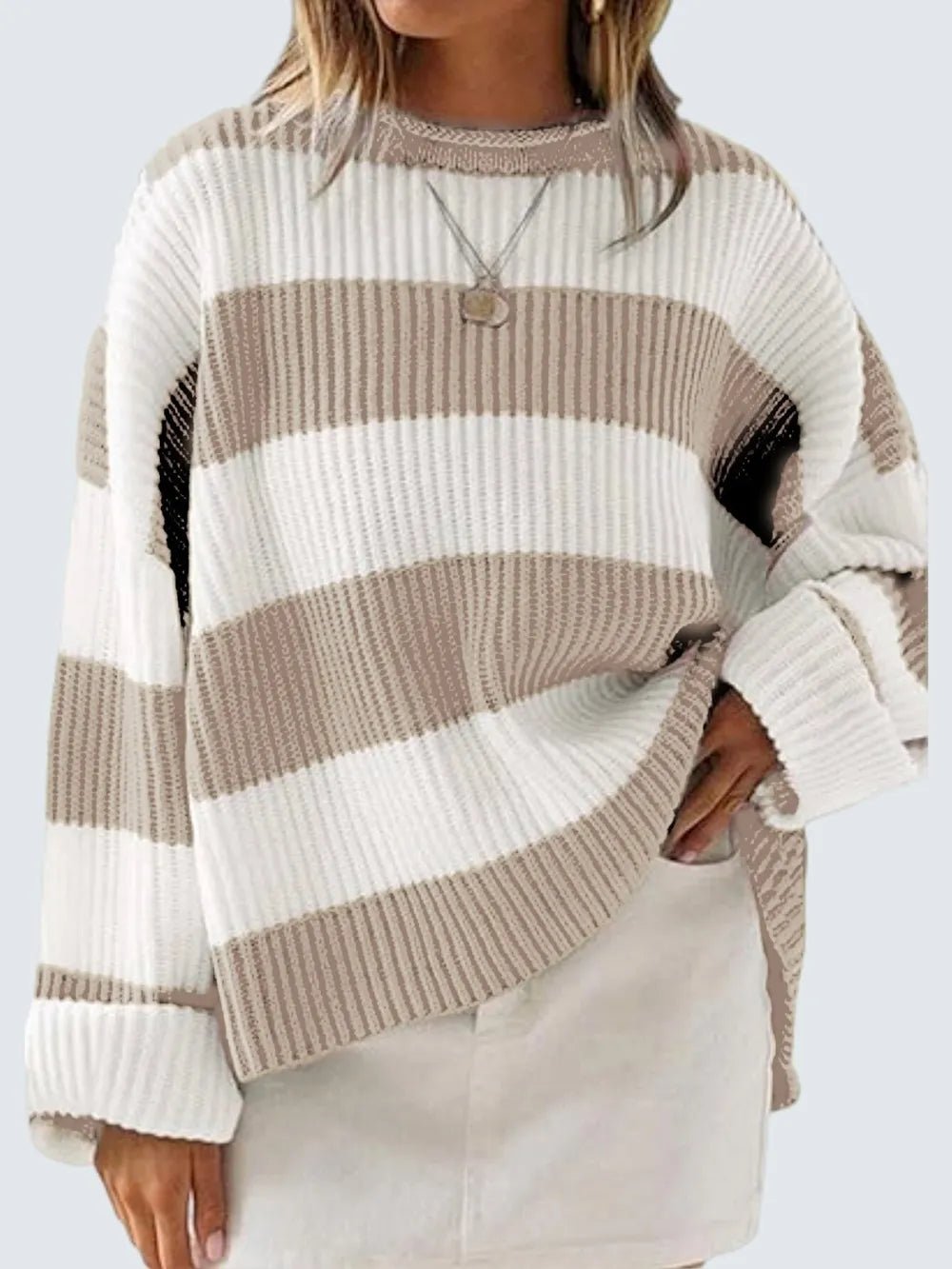Round Neck Long Sleeve Sweater - Aura Apparel