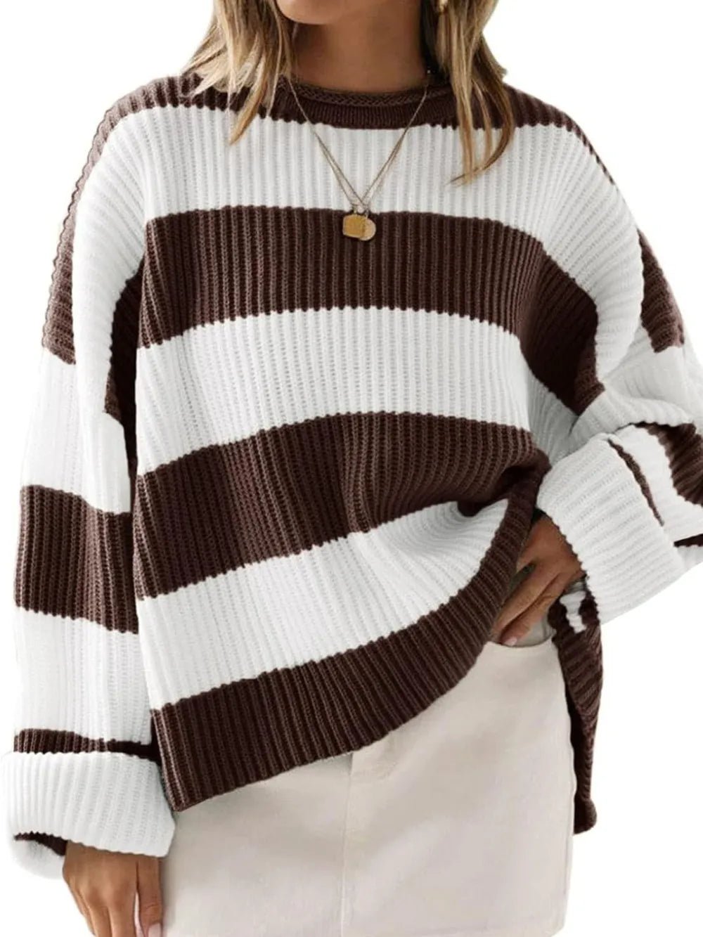Round Neck Long Sleeve Sweater - Aura Apparel