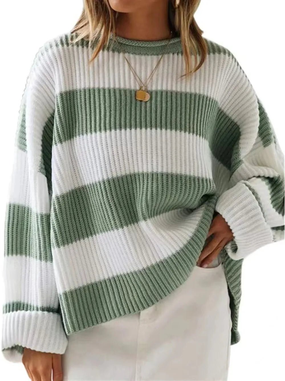 Round Neck Long Sleeve Sweater - Aura Apparel