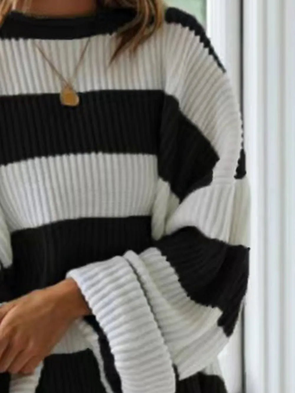 Round Neck Long Sleeve Sweater - Aura Apparel