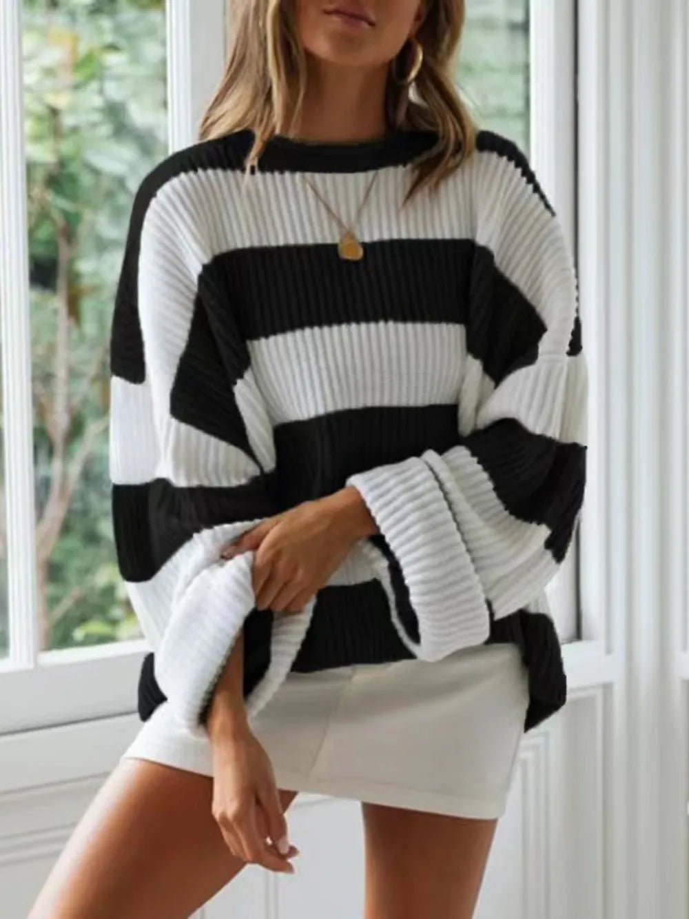 Round Neck Long Sleeve Sweater - Aura Apparel