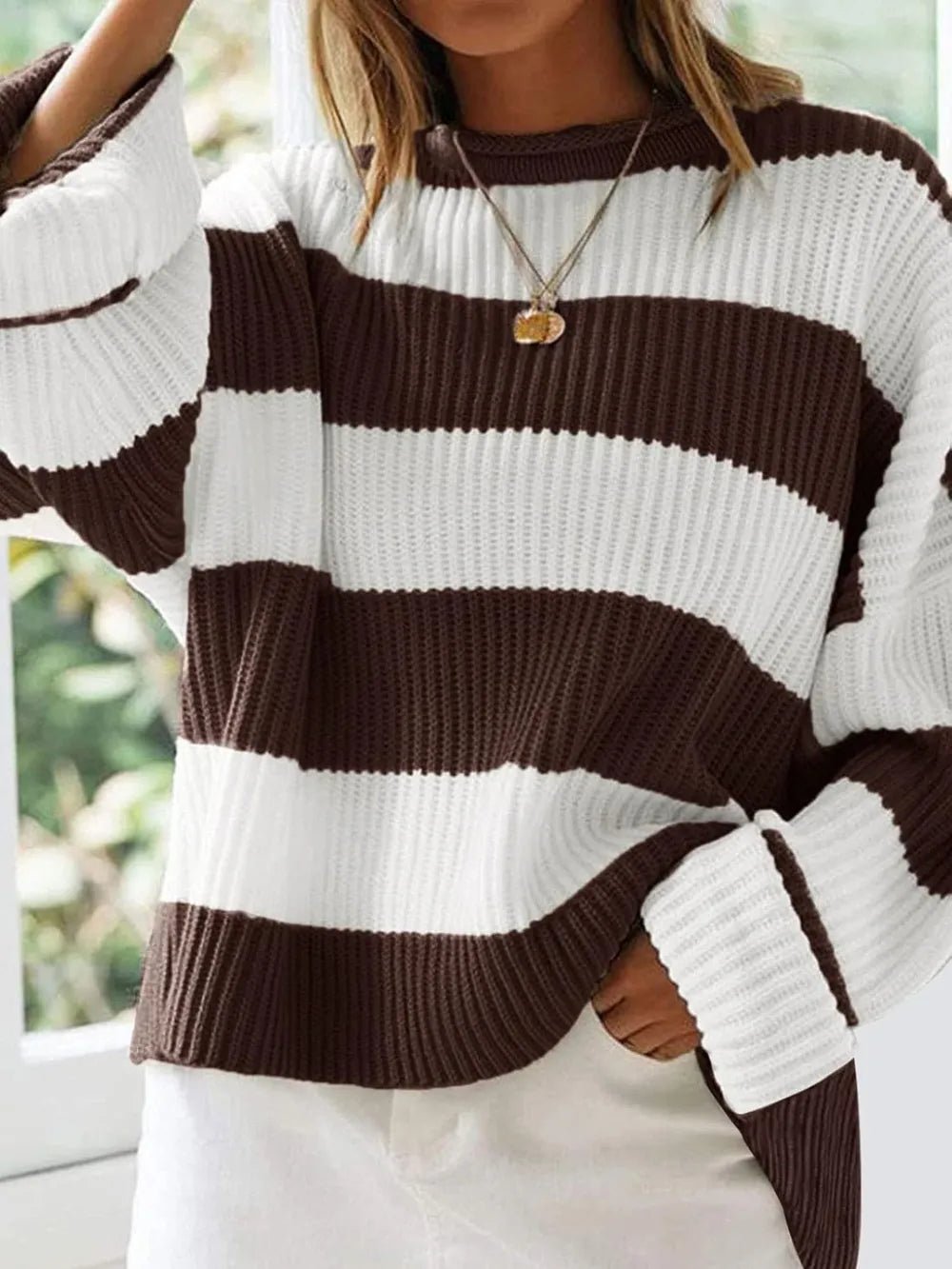 Round Neck Long Sleeve Sweater - Aura Apparel