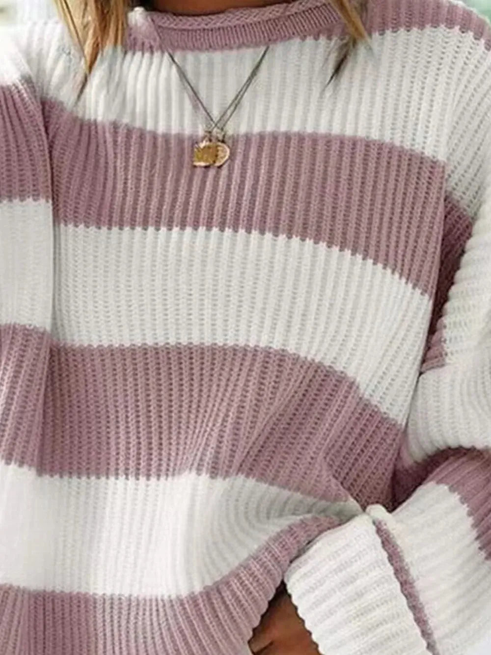 Round Neck Long Sleeve Sweater - Aura Apparel