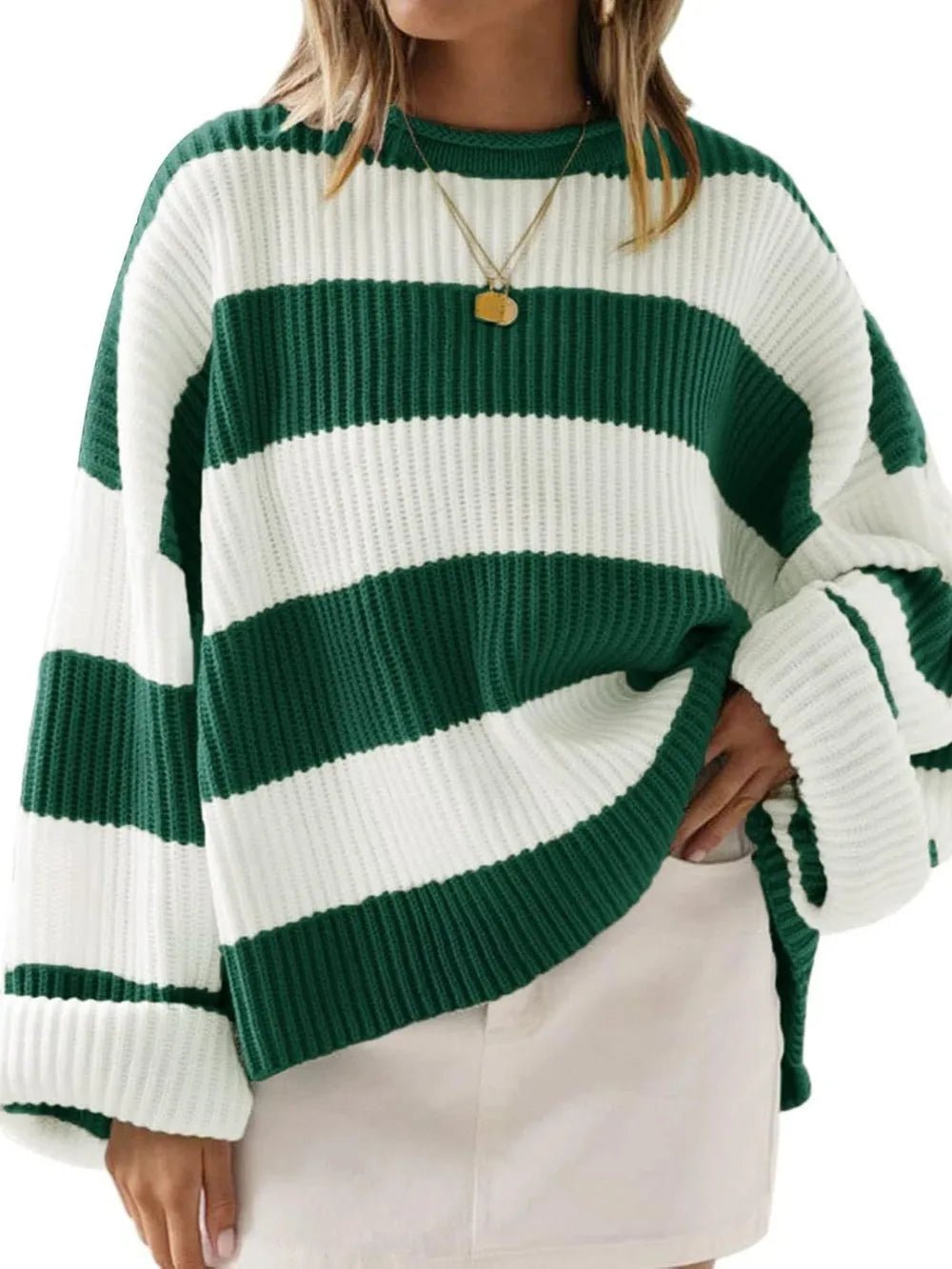Round Neck Long Sleeve Sweater - Aura Apparel