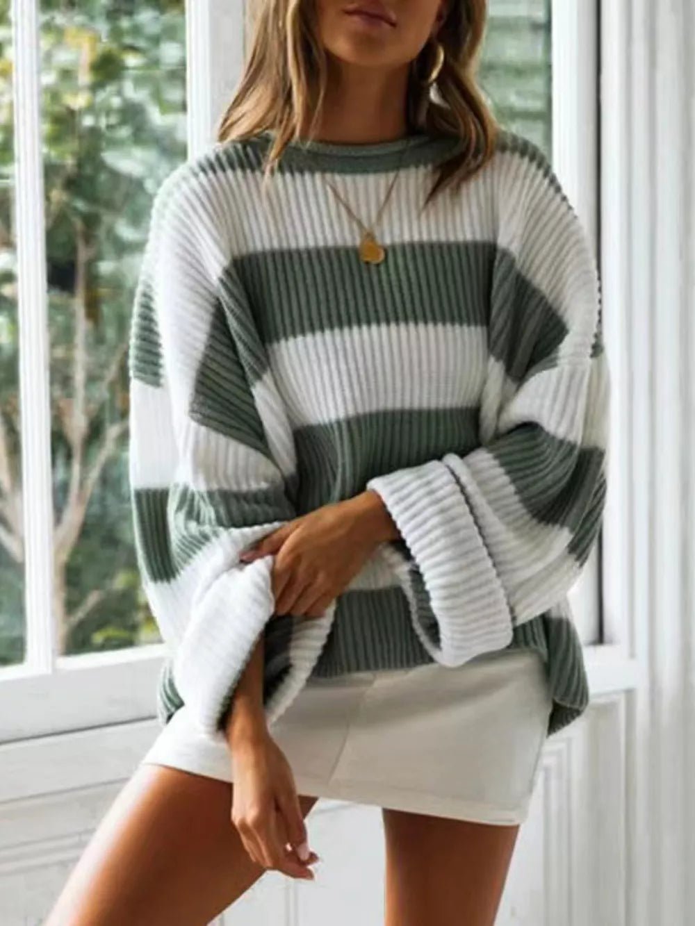 Round Neck Long Sleeve Sweater - Aura Apparel