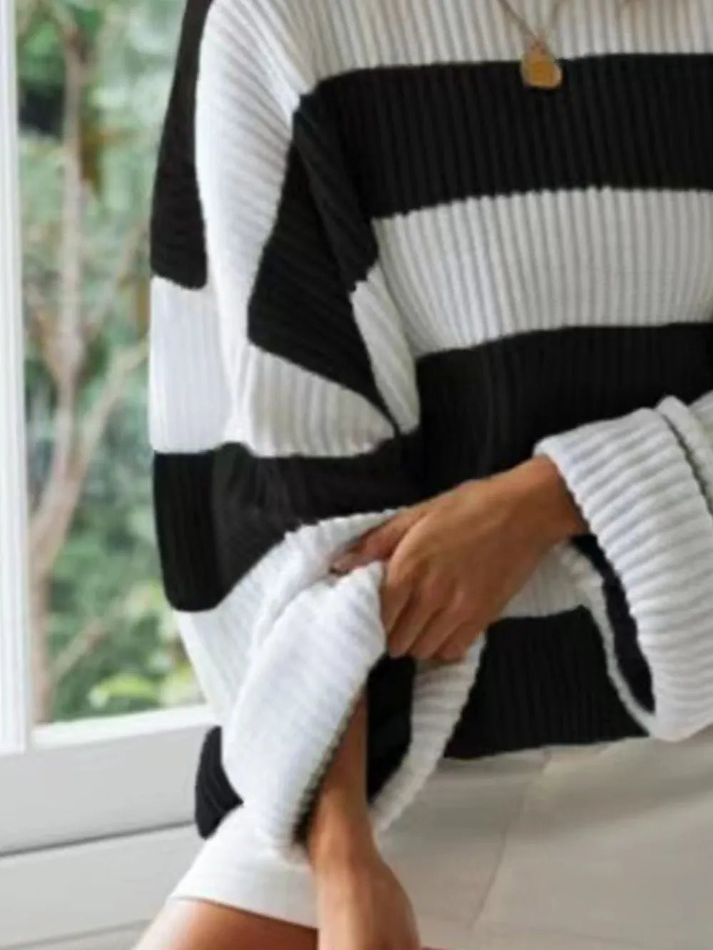 Round Neck Long Sleeve Sweater - Aura Apparel