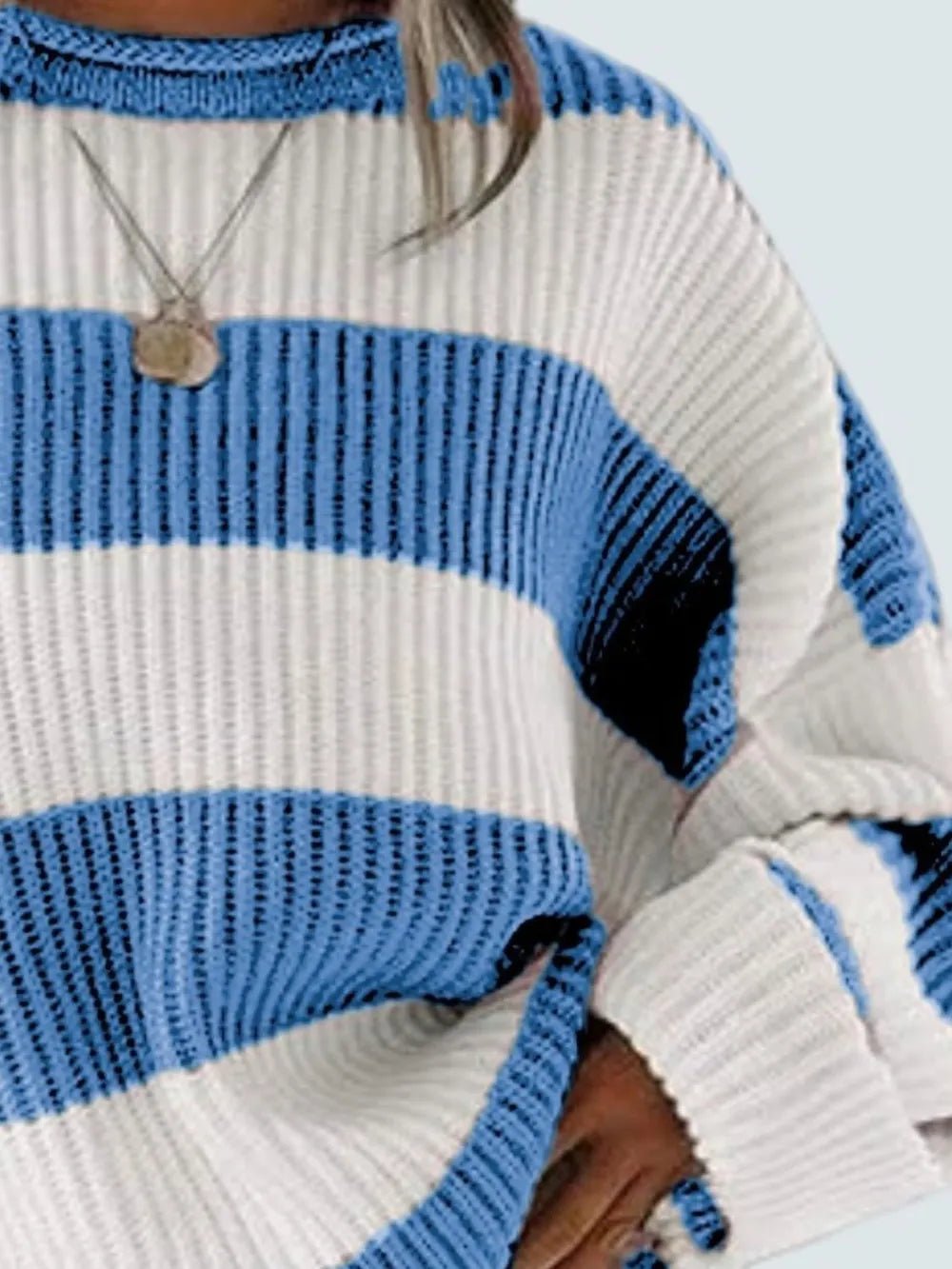 Round Neck Long Sleeve Sweater - Aura Apparel