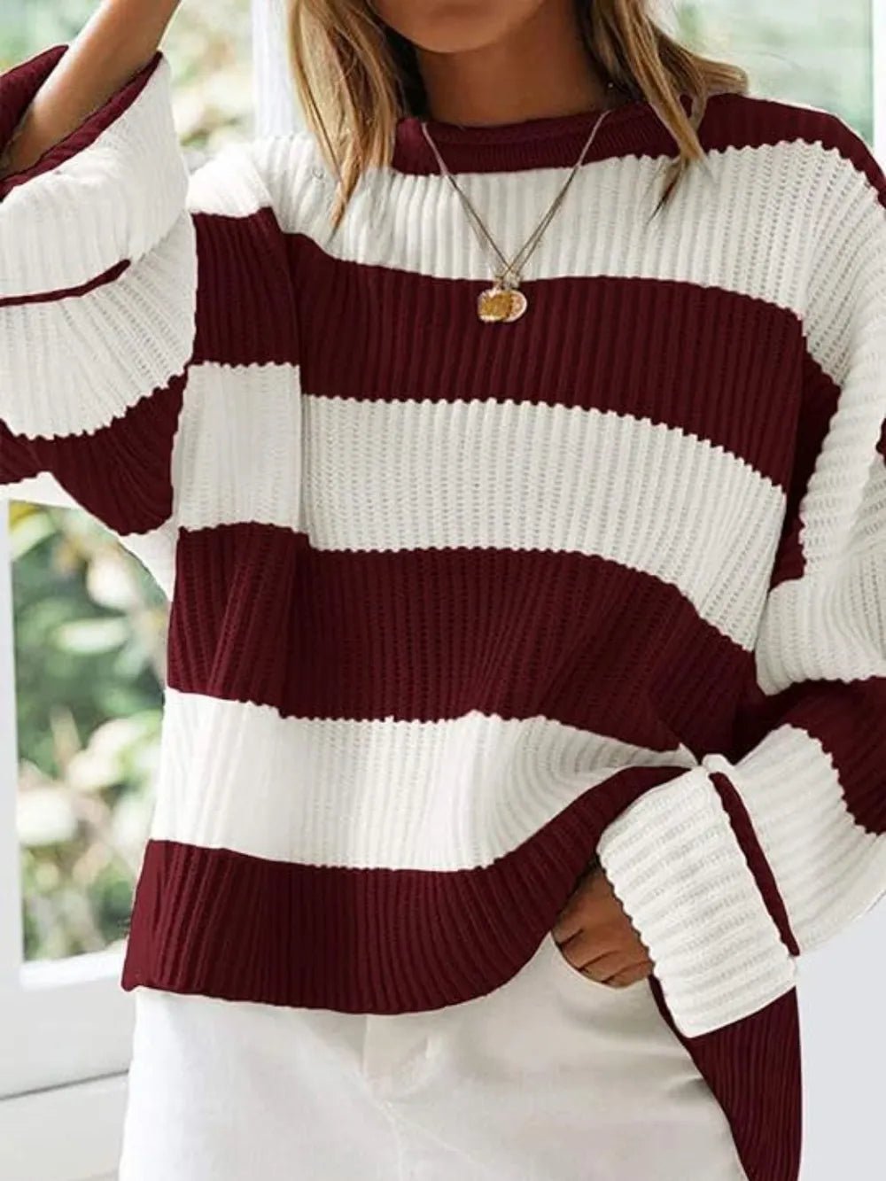 Round Neck Long Sleeve Sweater - Aura Apparel
