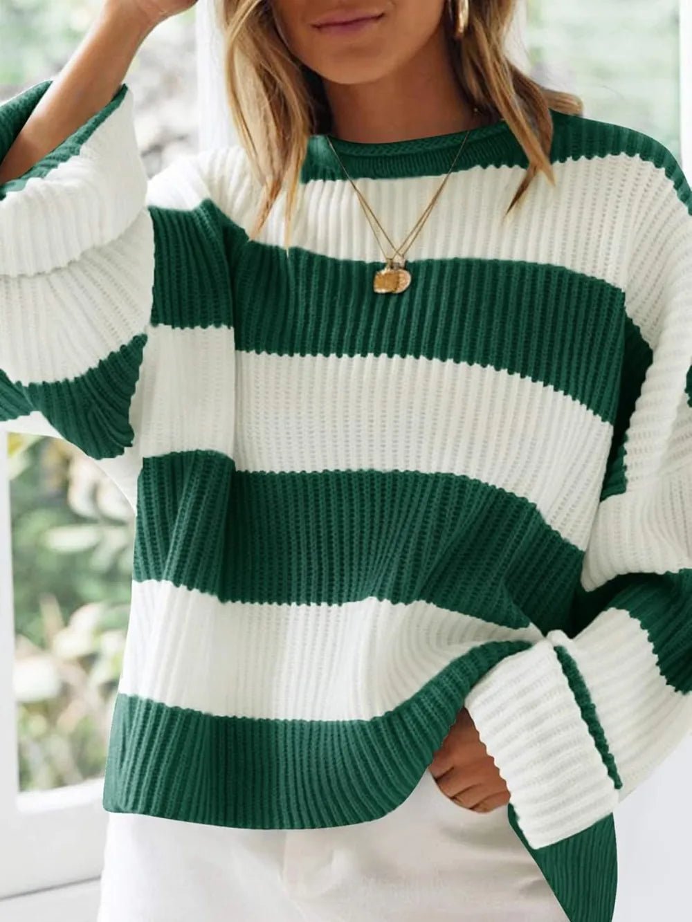 Round Neck Long Sleeve Sweater - Aura Apparel