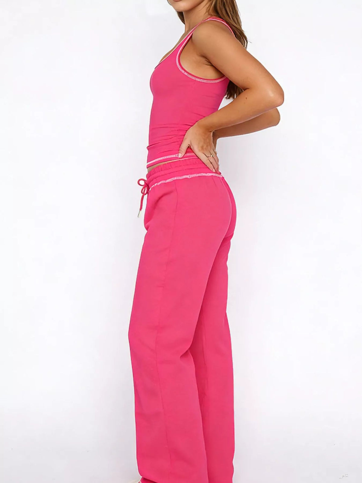 Scoop Neck Tank Top and Drawstring Pants Set - Aura Apparel