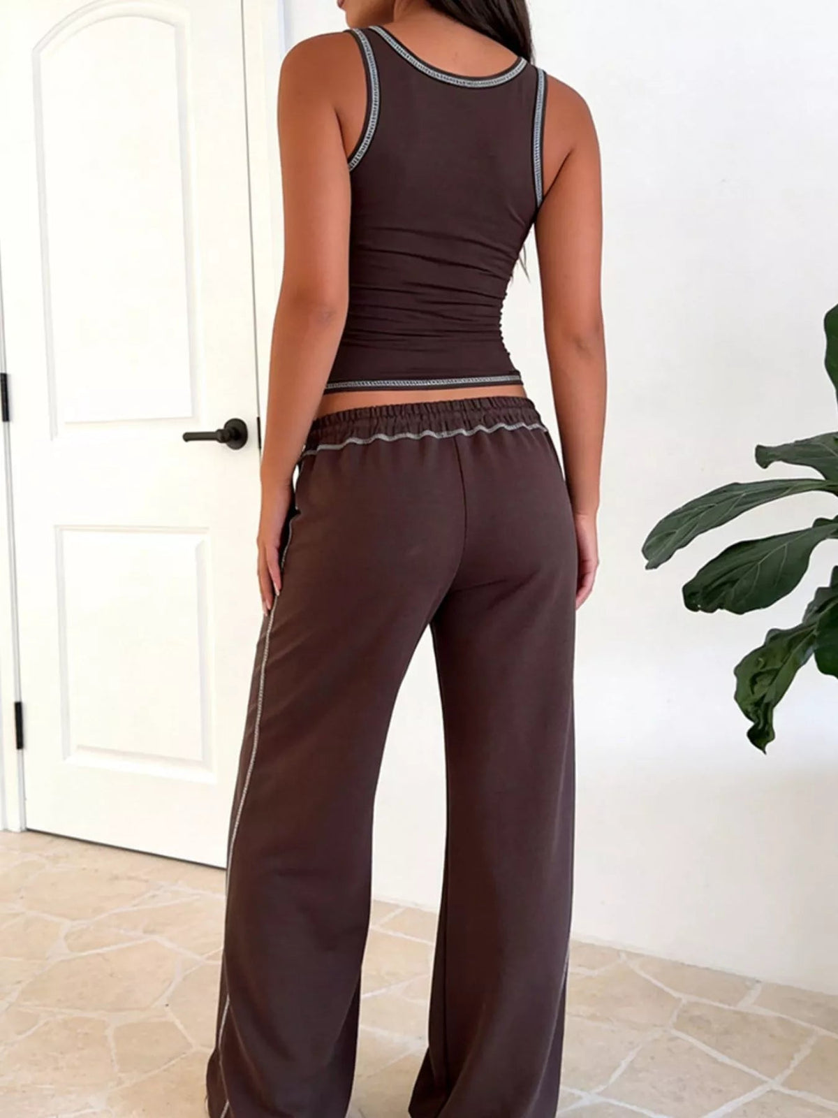 Scoop Neck Tank Top and Drawstring Pants Set - Aura Apparel