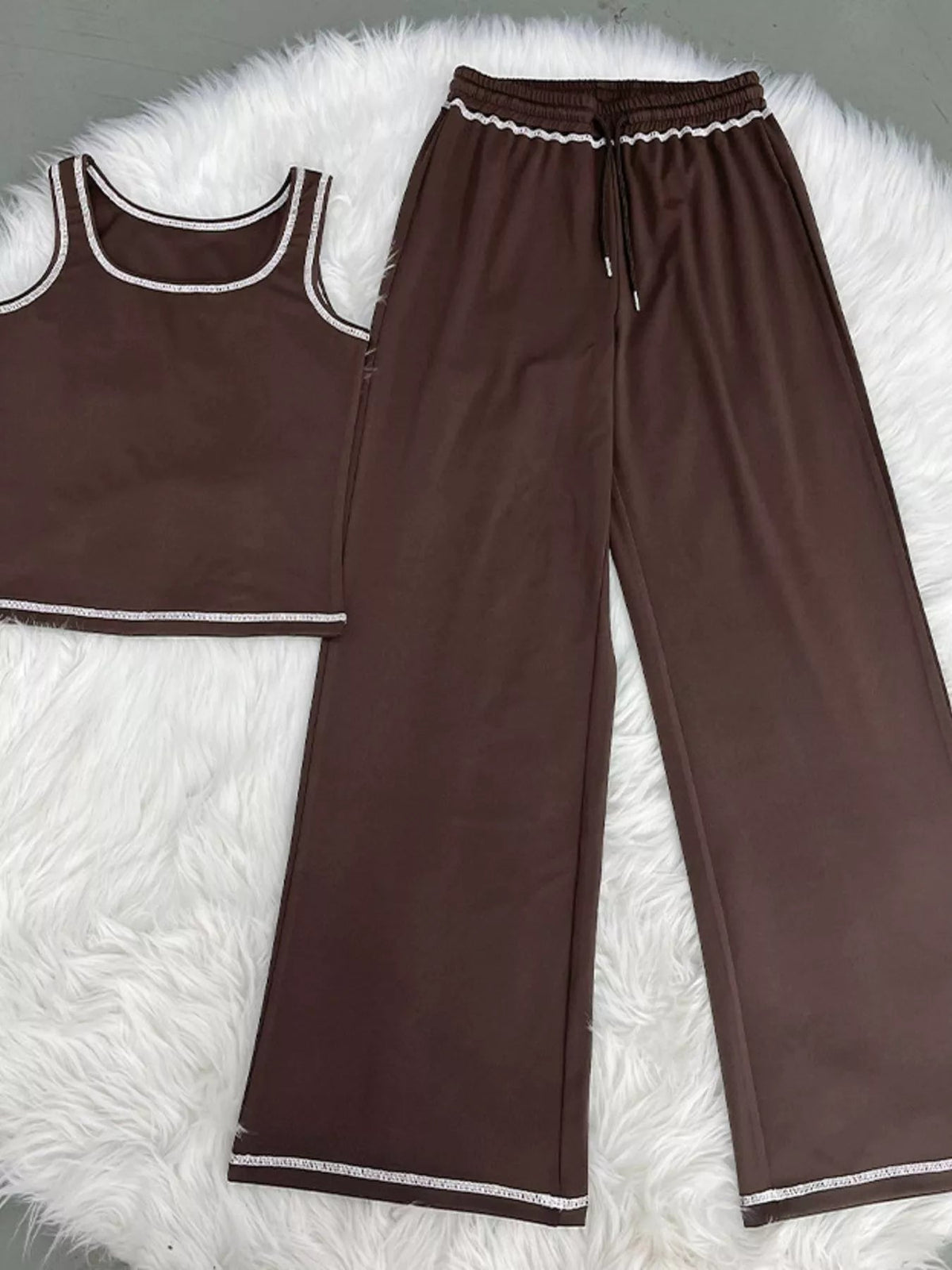 Scoop Neck Tank Top and Drawstring Pants Set - Aura Apparel