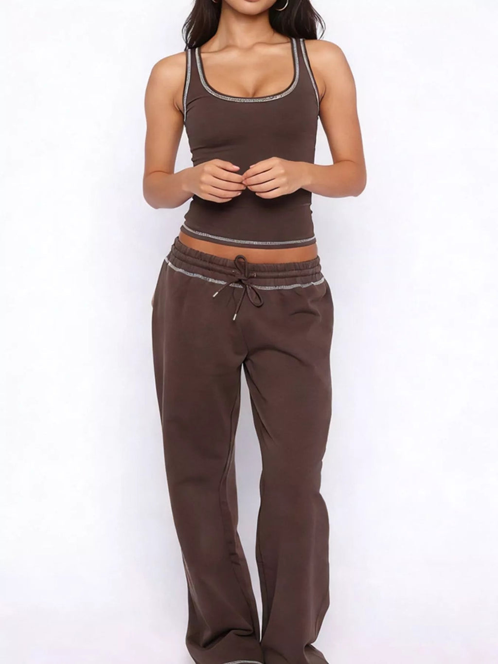 Scoop Neck Tank Top and Drawstring Pants Set - Aura Apparel