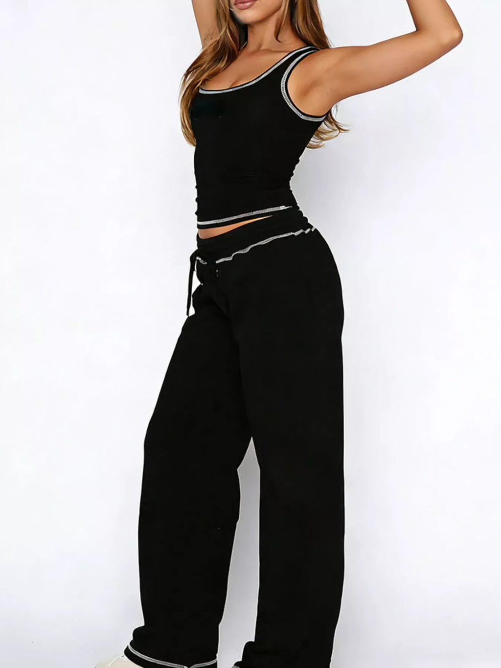 Scoop Neck Tank Top and Drawstring Pants Set - Aura Apparel