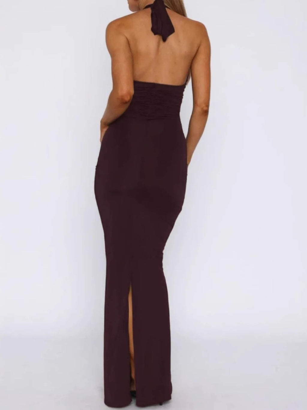 Slit Back Halter Neck Maxi Dress - Aura Apparel