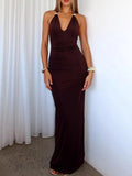 Slit Back Halter Neck Maxi Dress - Aura Apparel