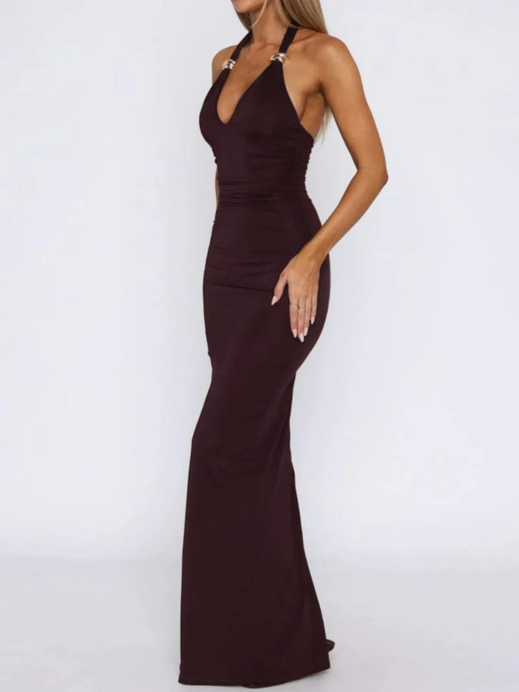 Slit Back Halter Neck Maxi Dress - Aura Apparel