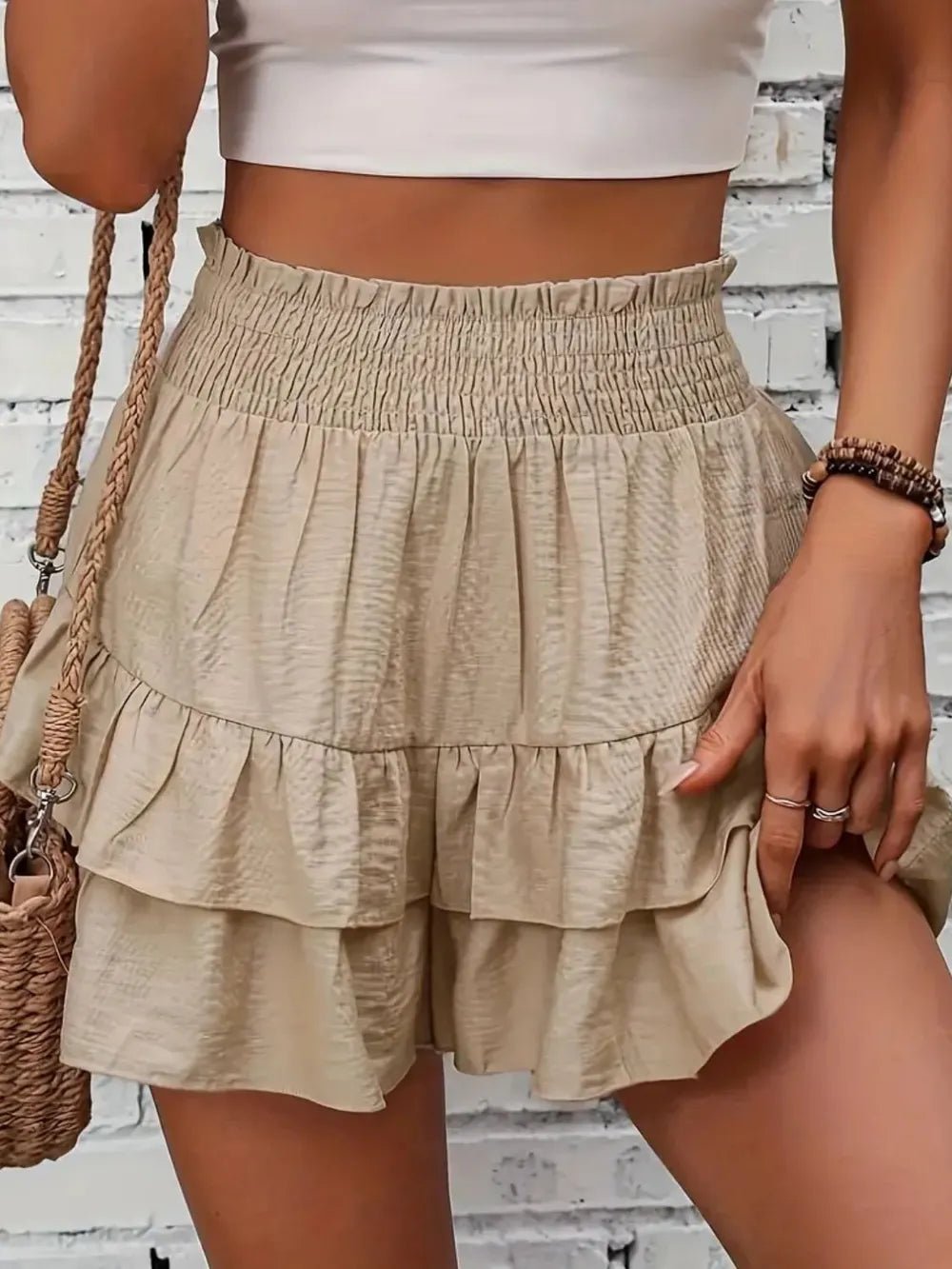 Smocked Layered Shorts - Aura Apparel