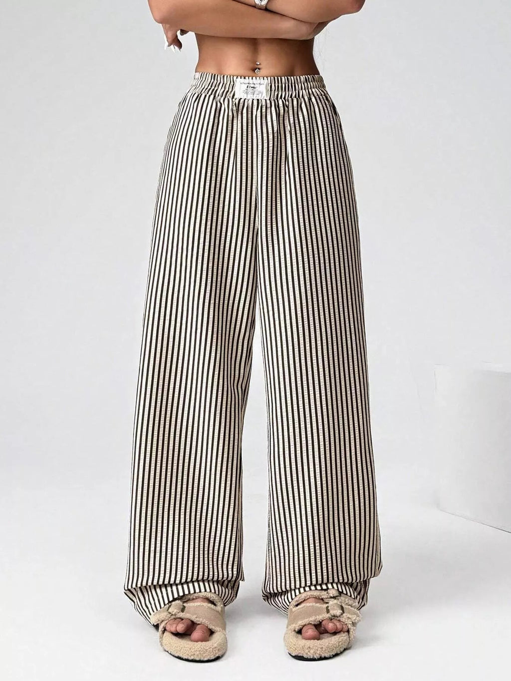 Striped High-Waisted Wide Leg Pants - Aura Apparel