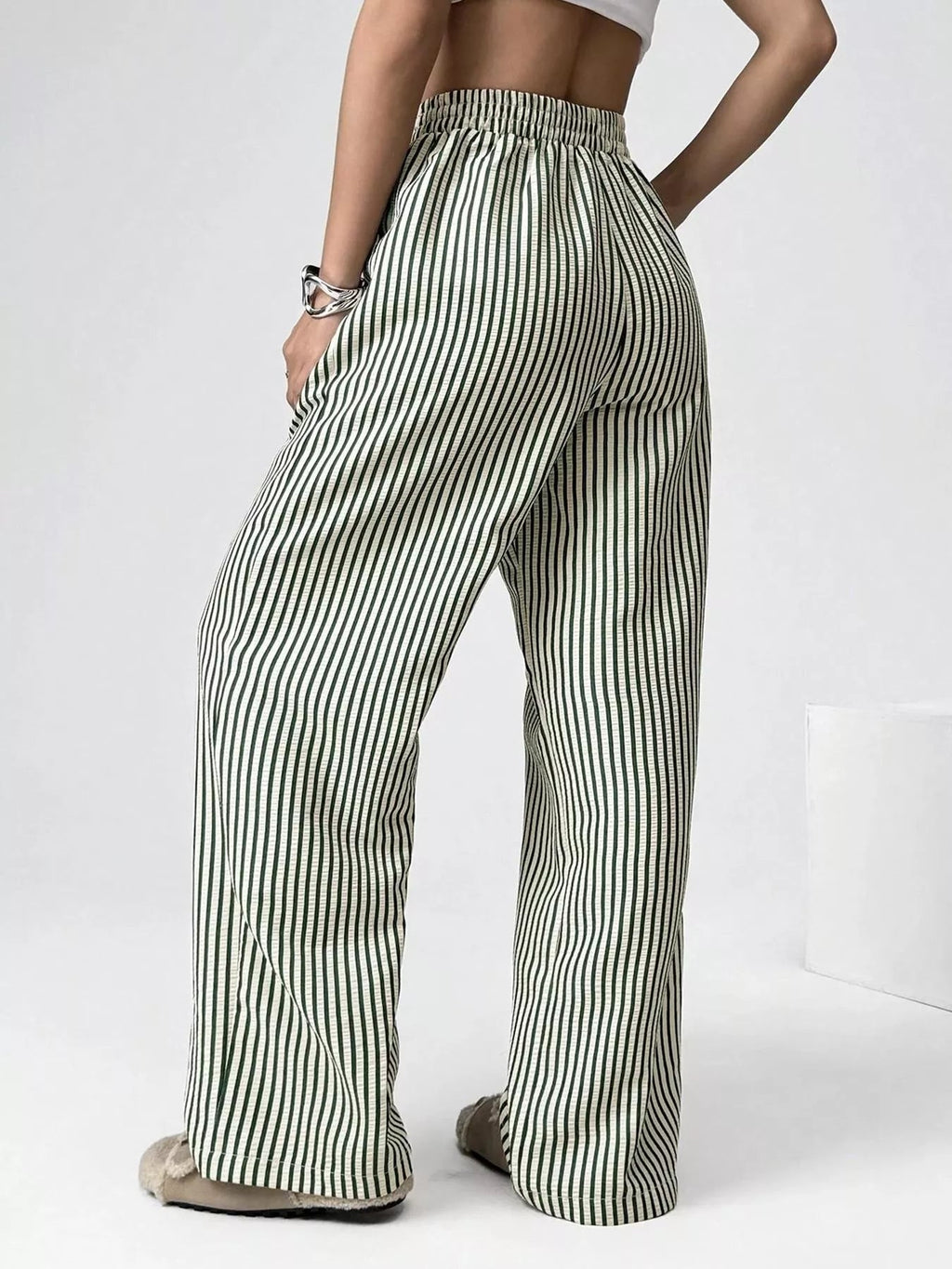 Striped High-Waisted Wide Leg Pants - Aura Apparel