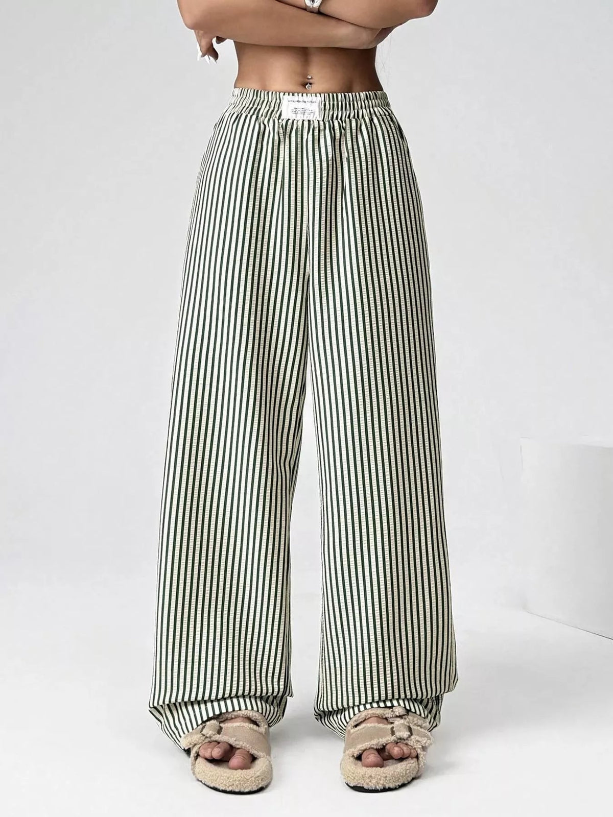Striped High-Waisted Wide Leg Pants - Aura Apparel