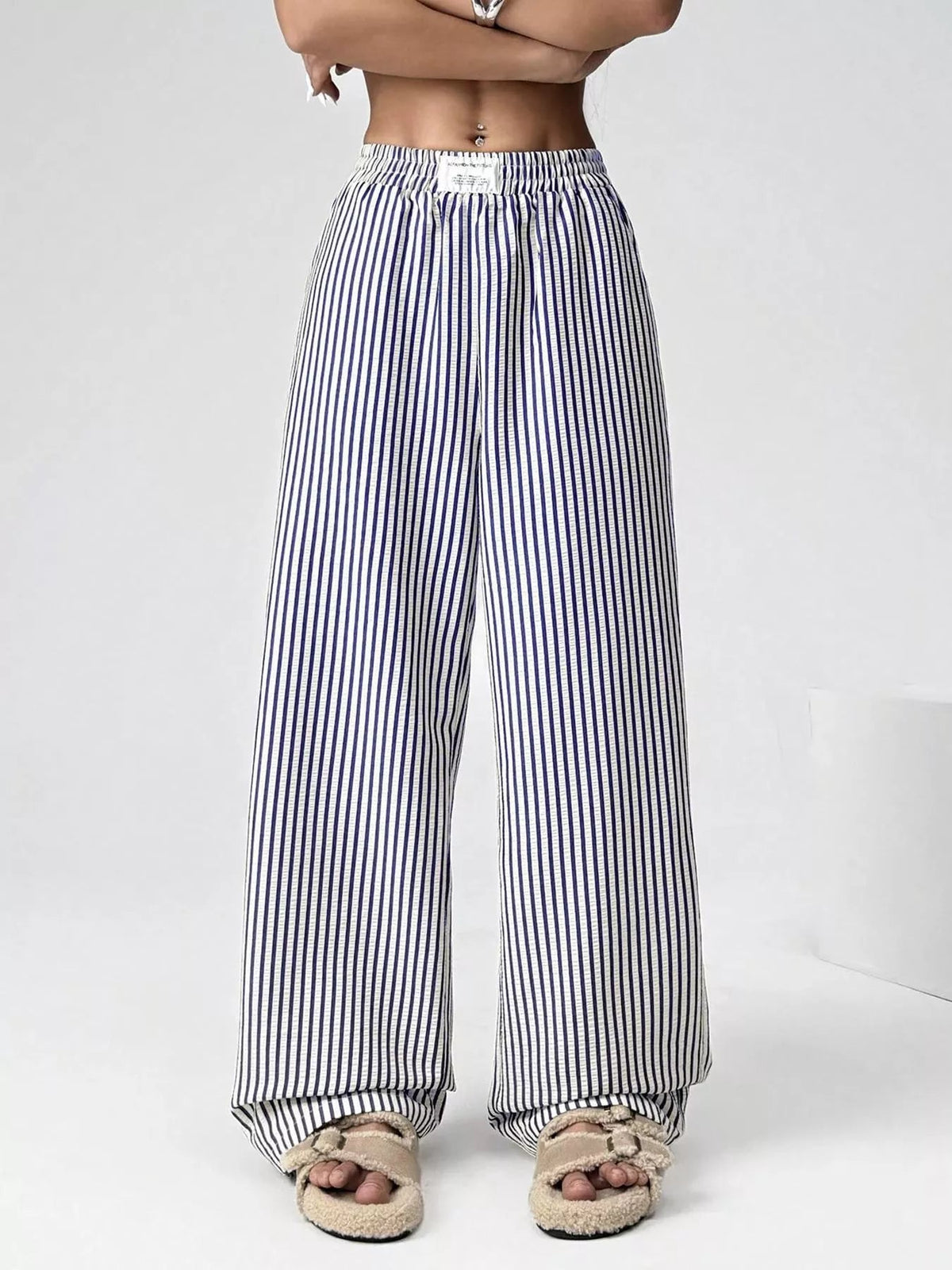 Striped High-Waisted Wide Leg Pants - Aura Apparel