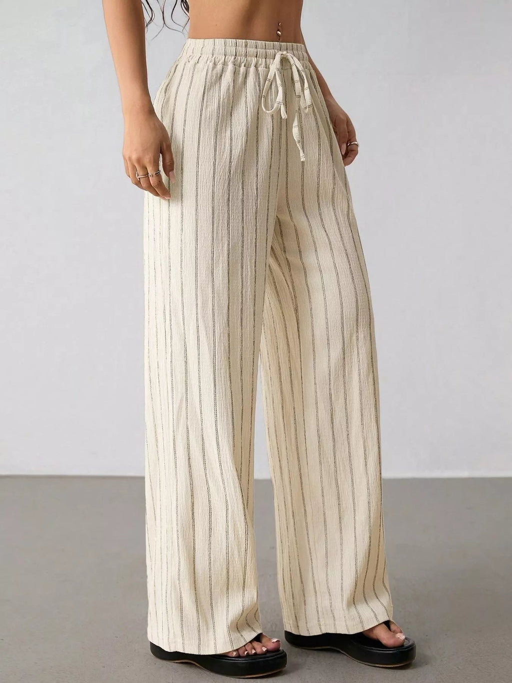 Striped Wide-Leg Drawstring Pants - Aura Apparel