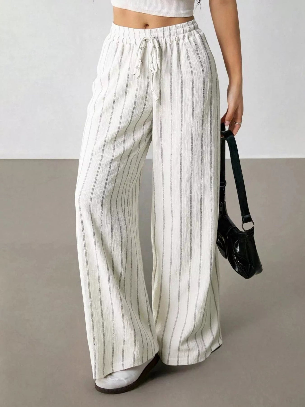 Striped Wide-Leg Drawstring Pants - Aura Apparel
