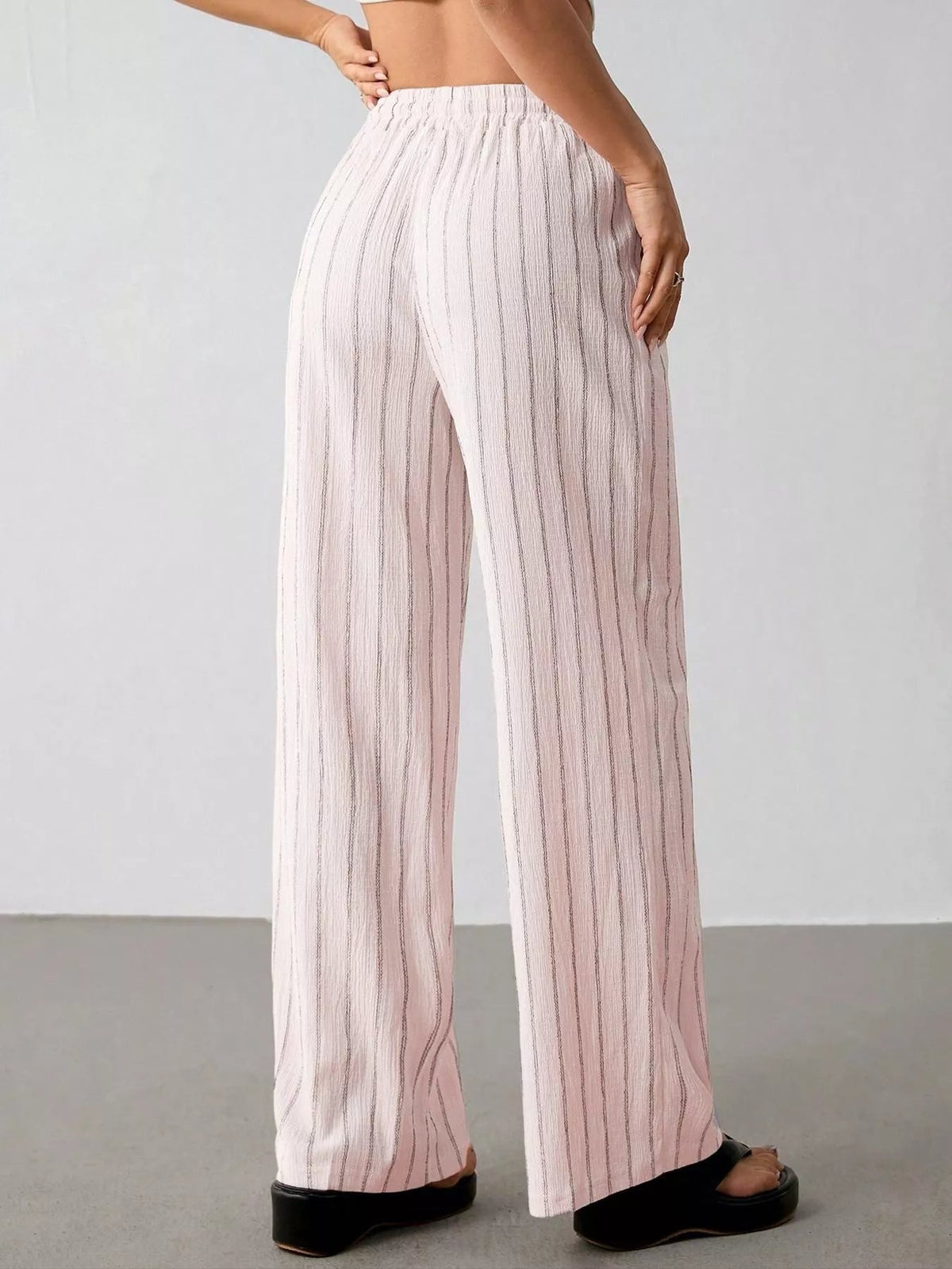 Striped Wide-Leg Drawstring Pants - Aura Apparel
