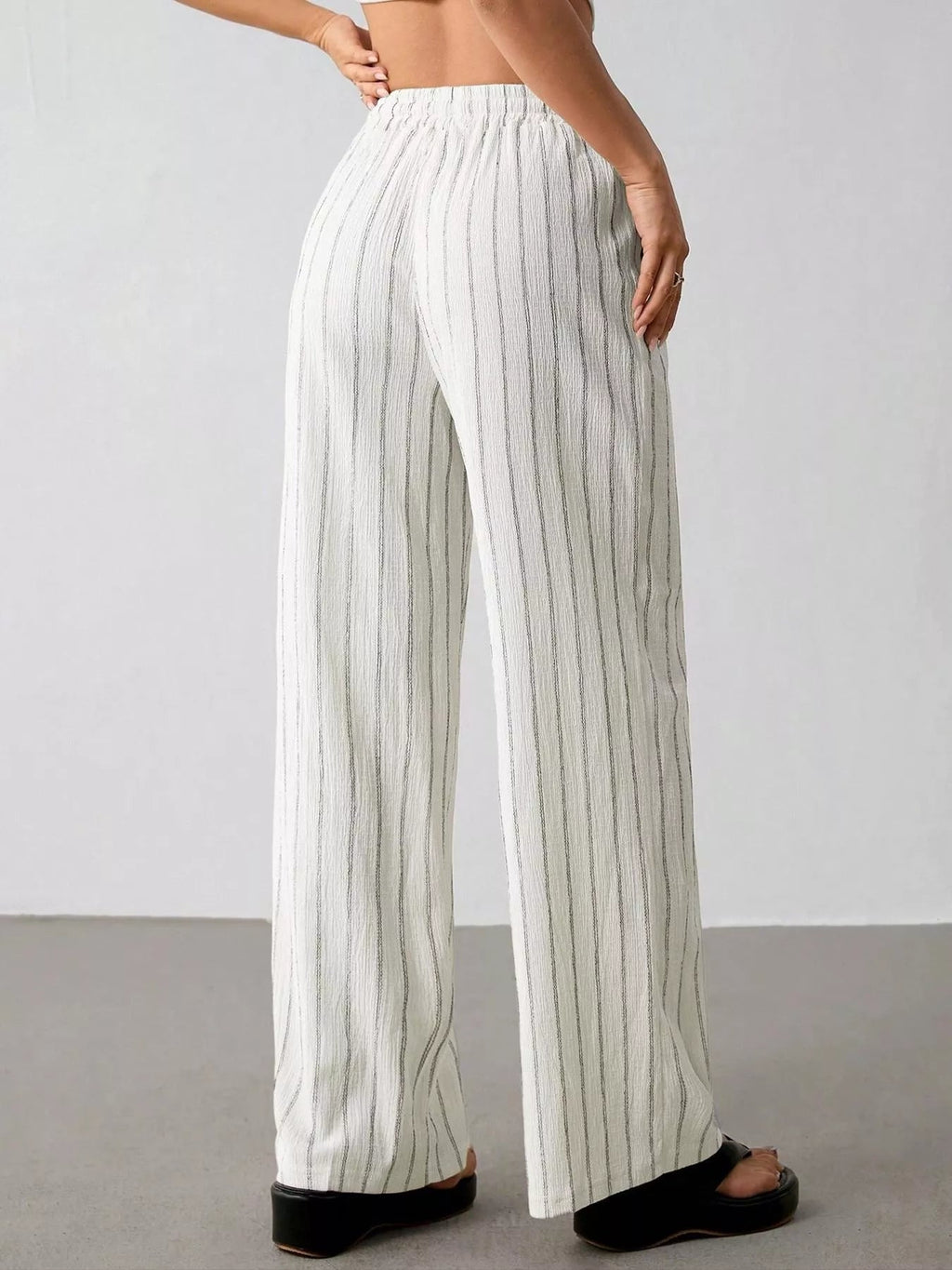 Striped Wide-Leg Drawstring Pants - Aura Apparel