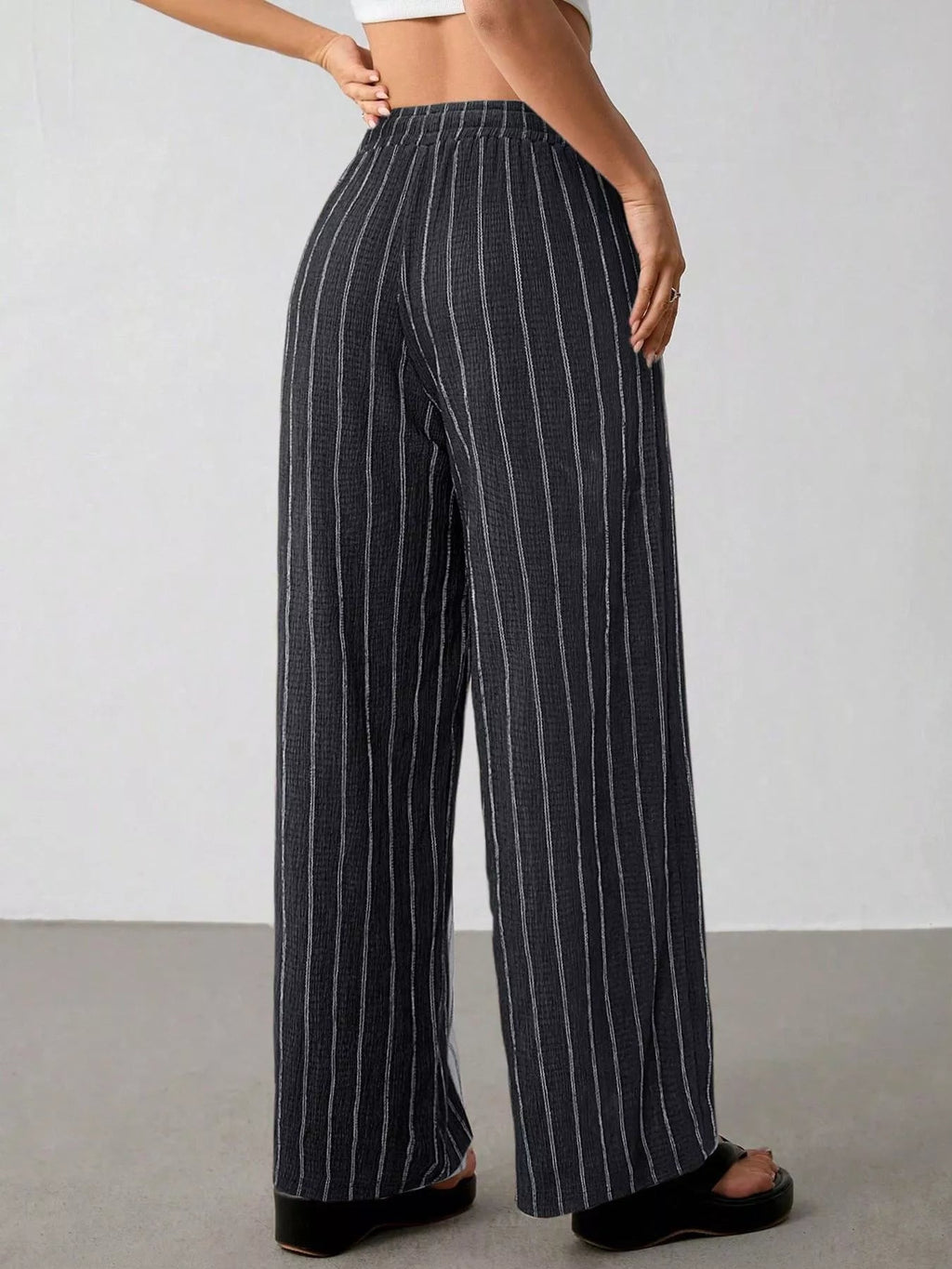 Striped Wide-Leg Drawstring Pants - Aura Apparel