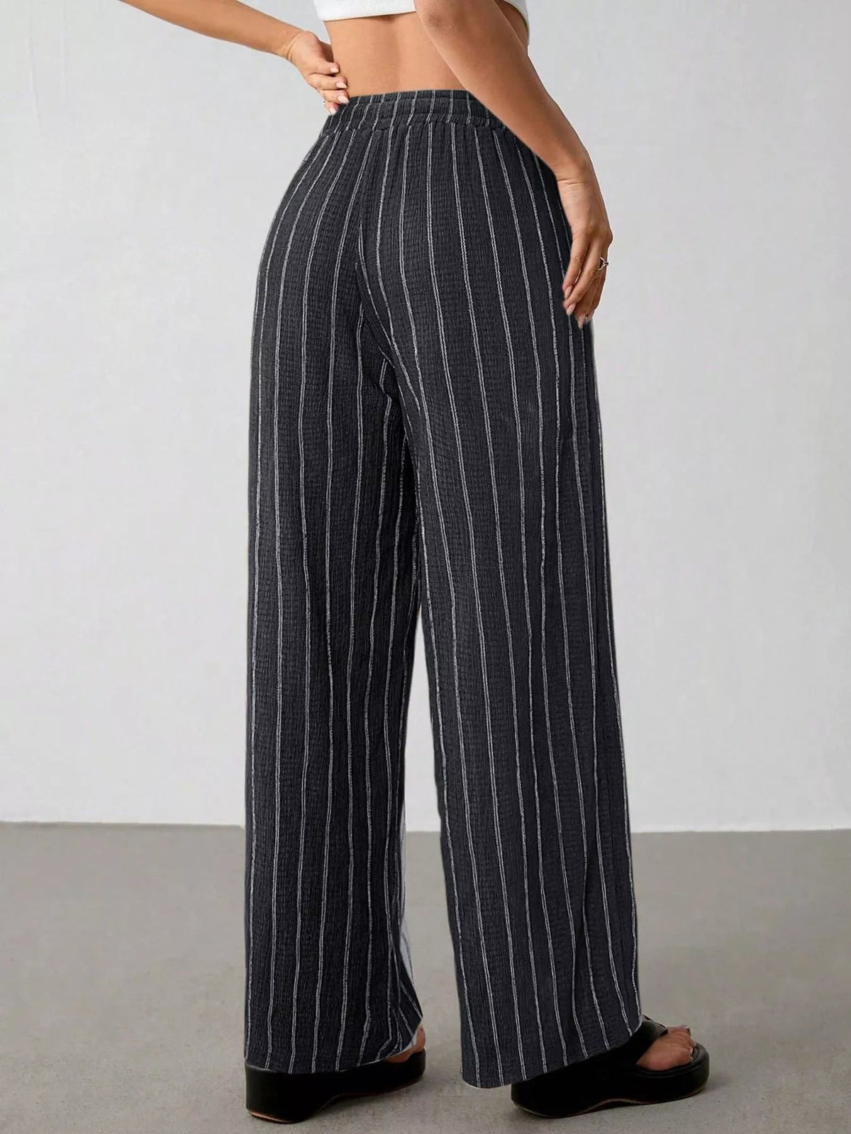 Striped Wide-Leg Drawstring Pants - Aura Apparel