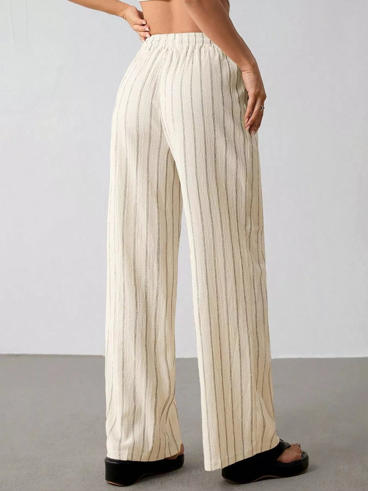 Striped Wide-Leg Drawstring Pants - Aura Apparel