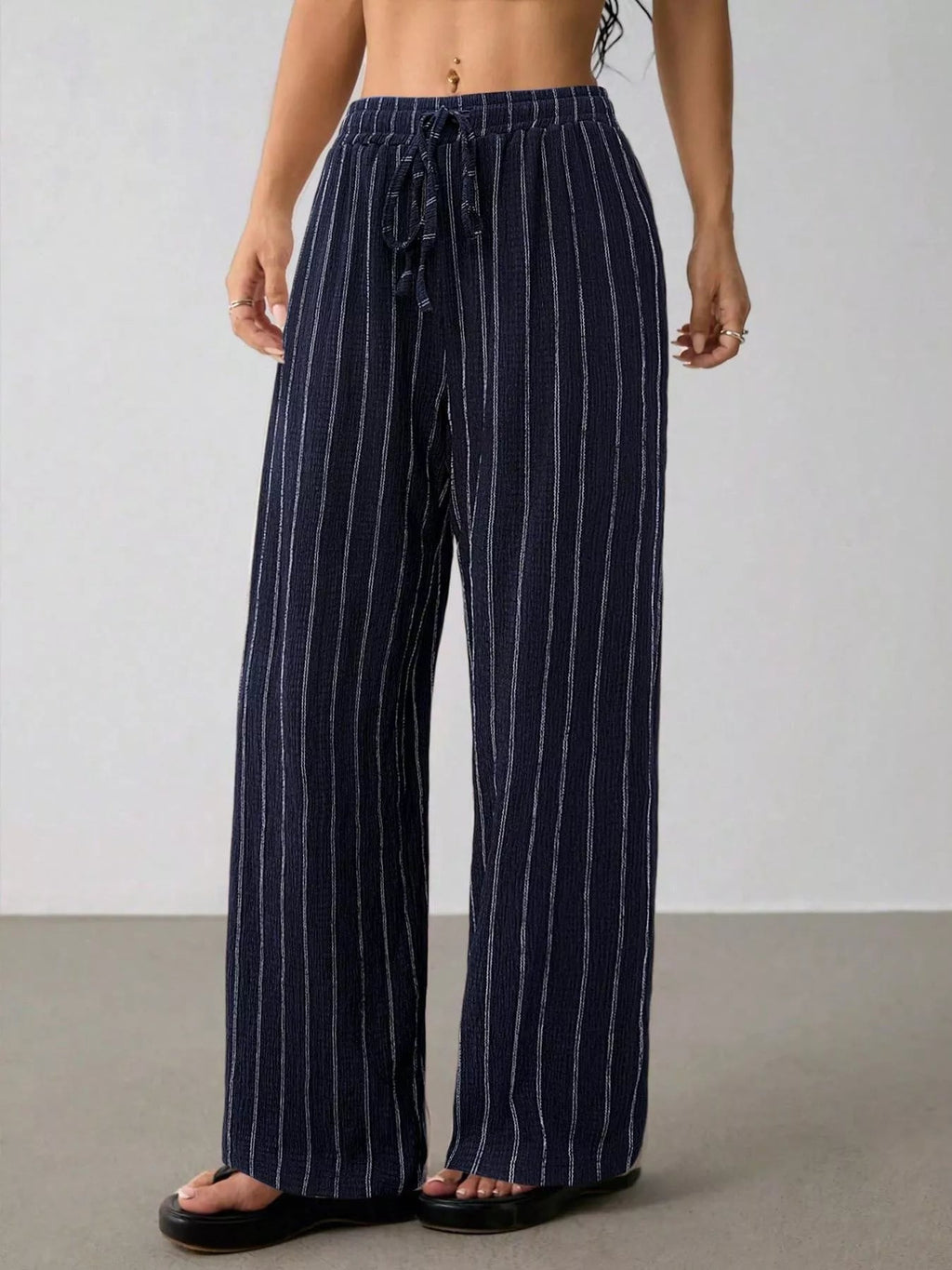 Striped Wide-Leg Drawstring Pants - Aura Apparel