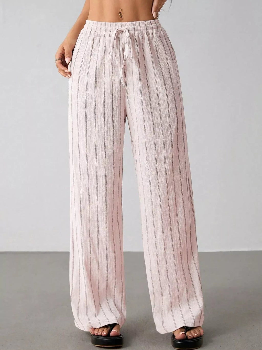 Striped Wide-Leg Drawstring Pants - Aura Apparel