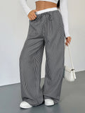 Striped Wide Leg Drawstring Pants - Aura Apparel