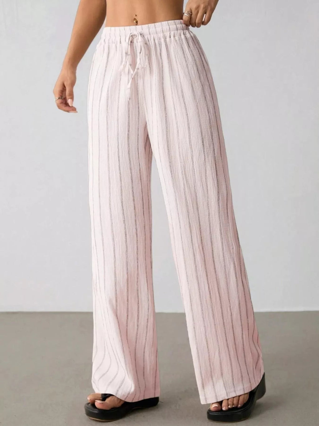 Striped Wide-Leg Drawstring Pants - Aura Apparel